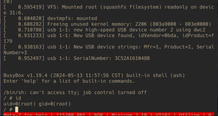 Terminal output from booting with /bin/sh