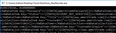 Figure 12. Extracting secrets from a locked instance of Dashlane.