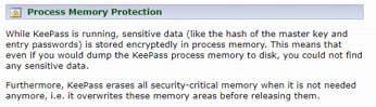 Figure 13. KeePass statement on memory protection.