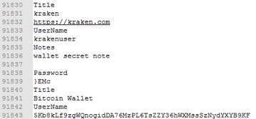 Figure 15. List of entries from a locked instance of KeePass.
