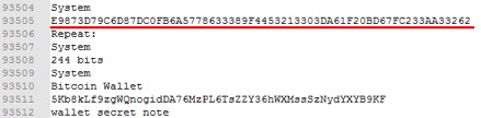 Figure 16. Locating a bitcoin private key via its corresponding public
										key/username.