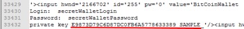 Figure 20. Extracting a bitcoin private key from a locked instance of
										LastPass.