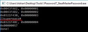 Figure 6. Extracting the master password from a locked 1Password7 instance