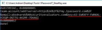 Figure 7. Extracting the secret key from 1Password7 in a locked state.