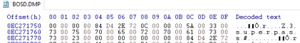 Figure 9. Windows 10 crash dump file contained secrets 1Password7 held in memory
										in a locked state.